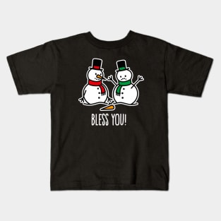 Bless you Funny Christmas cartoon snowman sneeze carrot nose Kids T-Shirt
